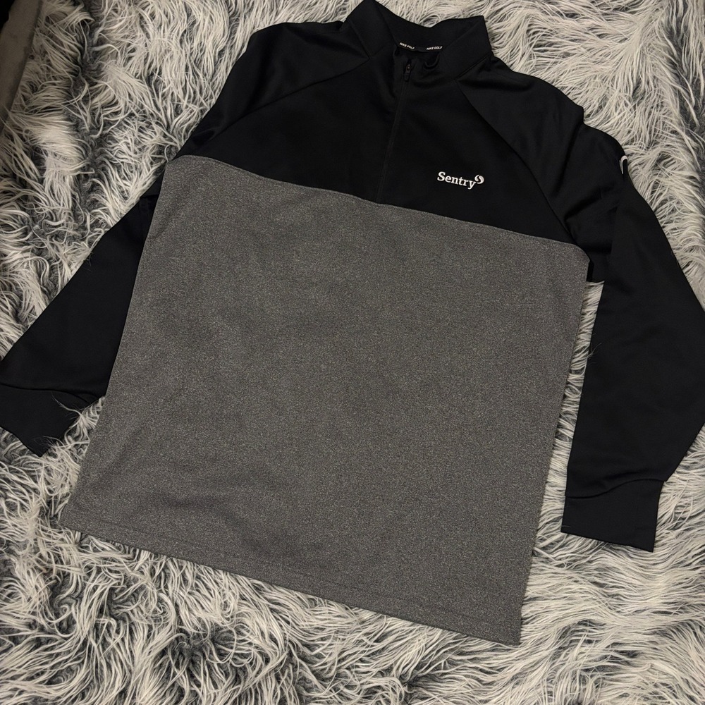 Nike Golf Mens XL Quarter Zip Pullover Black Grey Sentry Logo Long Sleeve Top